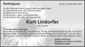 Traueranzeige von Kurt Lindorfer von Schwäbische Post