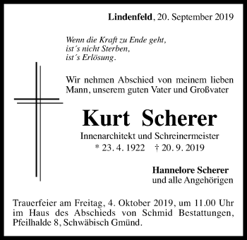 Traueranzeige von Kurt Scherer