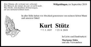 Traueranzeige von Kurt Stütz von Gmünder Tagespost