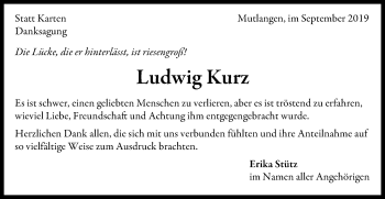 Traueranzeige von Ludwig Kurz von Gmünder Tagespost