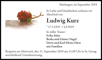 Traueranzeige von Ludwig Kurz von Gmünder Tagespost