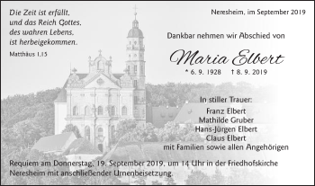 Traueranzeige von Maria Elbert von Schwäbische Post