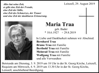 Traueranzeige von Maria Traa