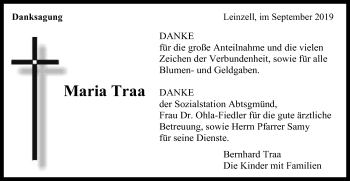 Traueranzeige von Maria Traa von Gmünder Tagespost