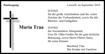 Traueranzeige von Maria Traa