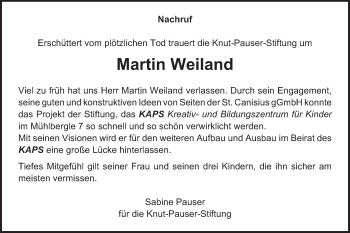 Traueranzeige von Martin Weiland von Gmünder Tagespost