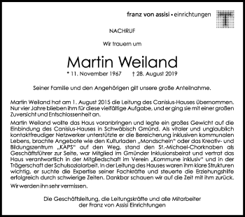 Traueranzeige von Martin Weiland von Gmünder Tagespost