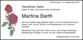 Traueranzeige von Martina Barth von Schwäbische Post