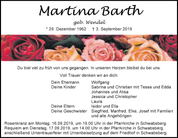 Traueranzeige von Martina Barth