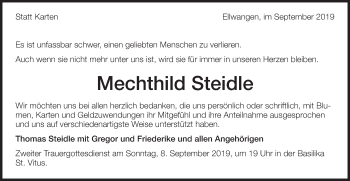 Traueranzeige von Mechthild Steidle von Schwäbische Post