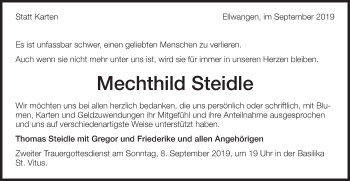 Traueranzeige von Mechthild Steidle