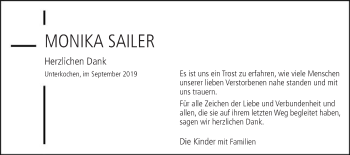 Traueranzeige von Monika Sailer von Schwäbische Post