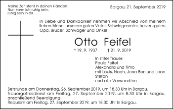 Traueranzeige von Otto Feifel von Gmünder Tagespost