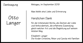 Traueranzeige von Otto Langer von Gmünder Tagespost