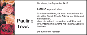 Traueranzeige von Pauline Tews von Schwäbische Post