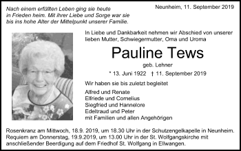 Traueranzeige von Pauline Tews