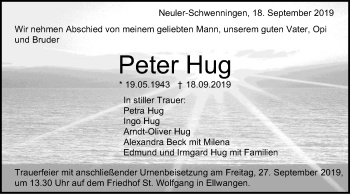 Traueranzeige von Peter Hug von Schwäbische Post