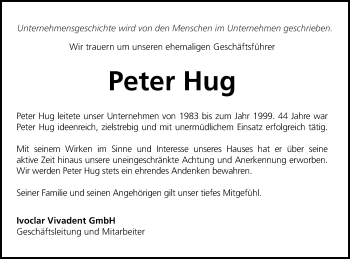 Traueranzeige von Peter Hug von Schwäbische Post