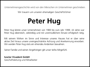 Traueranzeige von Peter Hug