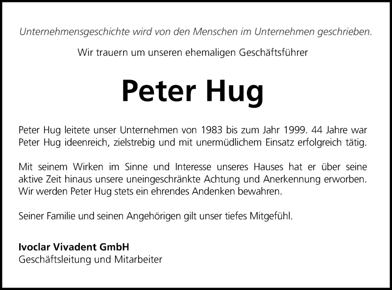  Traueranzeige für Peter Hug vom 24.09.2019 aus Schwäbische Post