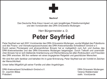 Traueranzeige von Peter Seyfried