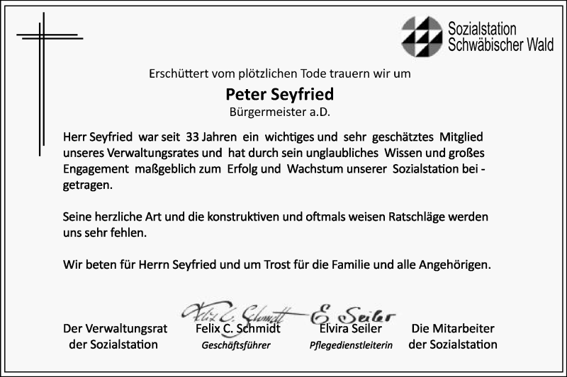  Traueranzeige für Peter Seyfried vom 11.09.2019 aus Gmünder Tagespost