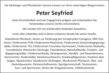 Traueranzeige von Peter Seyfried von Gmünder Tagespost