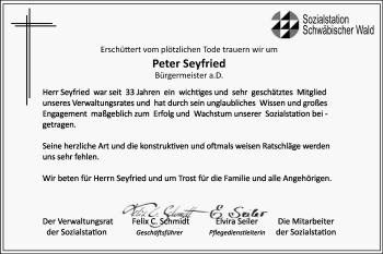 Traueranzeige von Peter Seyfried von Gmünder Tagespost