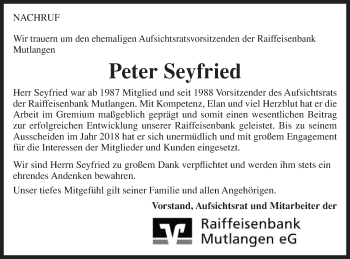 Traueranzeige von Peter Seyfried