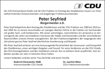 Traueranzeige von Peter Seyfried von Gmünder Tagespost