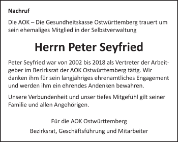 Traueranzeige von Peter Seyfried