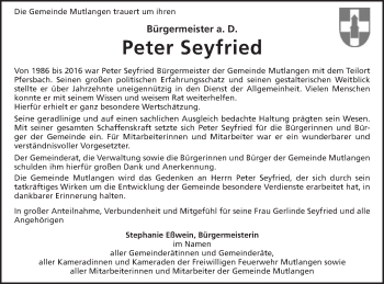 Traueranzeige von Peter Seyfried