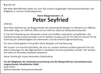 Traueranzeige von Peter Seyfried