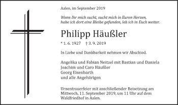 Traueranzeige von Philipp Häußler von Schwäbische Post