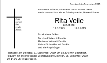 Traueranzeige von Rita Veile von Schwäbische Post