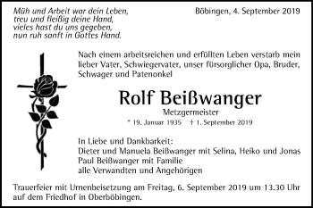 Traueranzeige von Rolf Beißwanger von Gmünder Tagespost