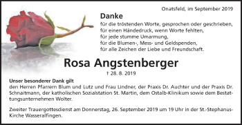 Traueranzeige von Rosa Angstenberger von Schwäbische Post