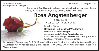 Traueranzeige von Rosa Angstenberger von Schwäbische Post