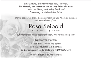 Traueranzeige von Rosa Seibold von Schwäbische Post