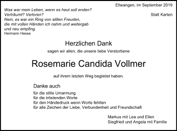 Traueranzeige von Rosemarie Candida Vollmer