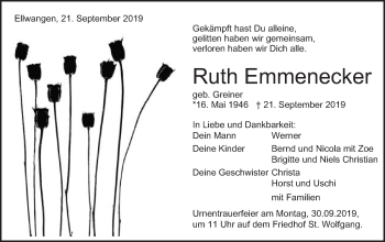 Traueranzeige von Ruth Emmenecker