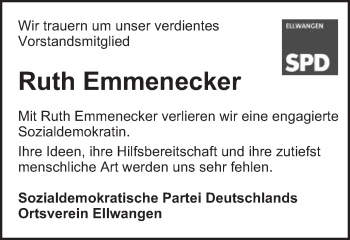 Traueranzeige von Ruth Emmenecker