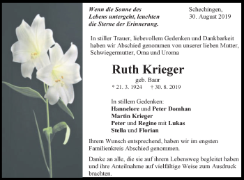 Traueranzeige von Ruth Krieger