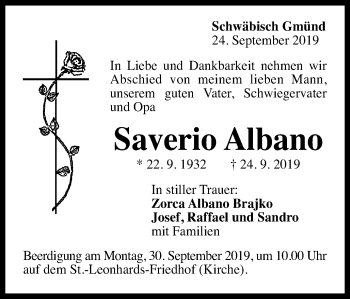 Traueranzeige von Saverio Albano