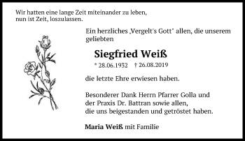 Traueranzeige von Siegfried Weiß von Schwäbische Post