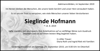 Traueranzeige von Sieglinde Hofmann von Schwäbische Post