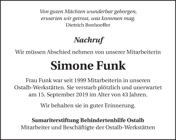 Traueranzeige von Simone Funk von Schwäbische Post