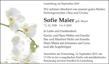 Traueranzeige von Sofie Maier von Schwäbische Post
