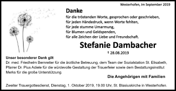 Traueranzeige von Stefanie Dambacher von Schwäbische Post