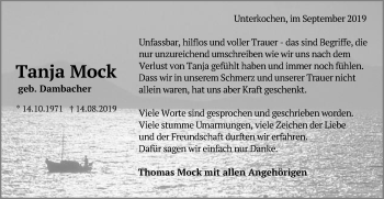 Traueranzeige von Tanja Mock von Schwäbische Post